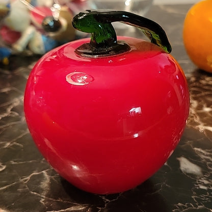 Red Apple Vintage Murano Style Art Glass Hand Blown Decor Vegetable Fruit