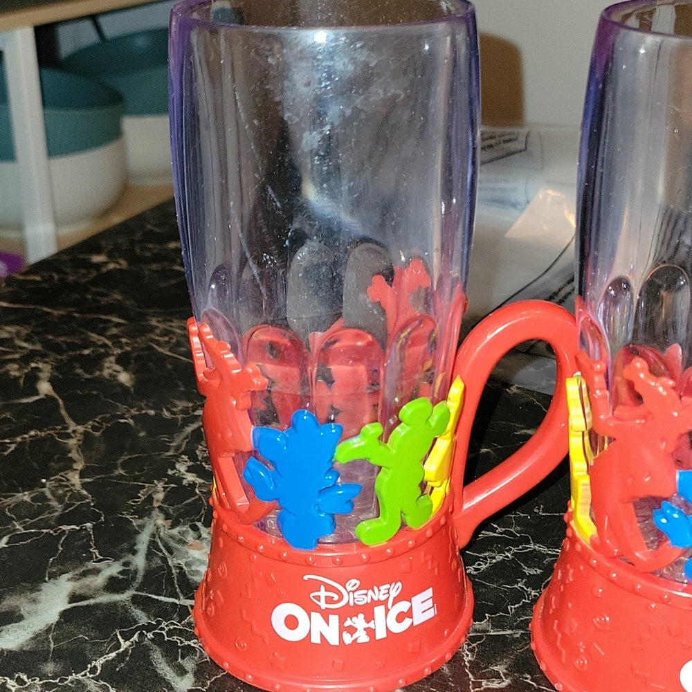 Lot Of 2 Disney On Ice Light Up Strobe Light Cup Mug Mickey Minnie Pluto