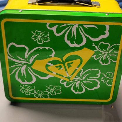 Green & Yellow Vintage Tin Plate Lunch Box Toy Collectible With Flowers Cute