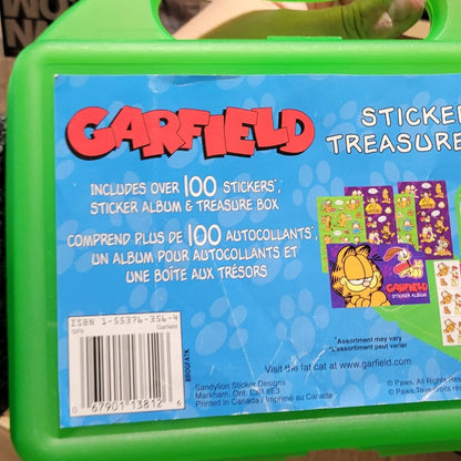 Empty Garfield Sandylion Sticker Treasure Kit Plastic Green Box Collectible