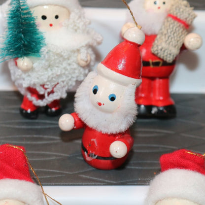 Vintage Handpainted Wooden Santa Claus Christmas Figurines / Ornaments
