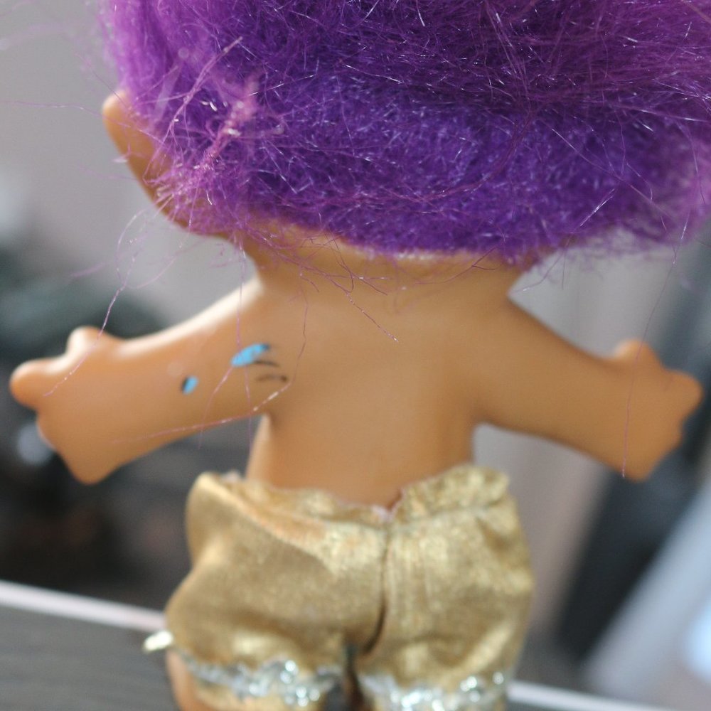 Vintage Purple Hair 4 1/2" Ace Novelty Troll Doll Pants Jeweled Navel