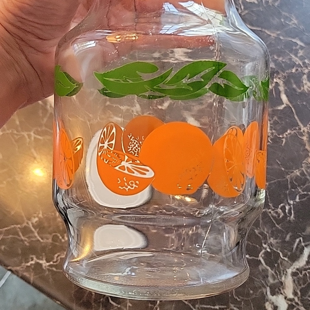 Vintage Anchor Hocking Glass Carafe Jars With Orange Lids 