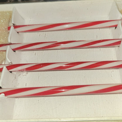 Glass Swirl Red Candy Cane Christmas Ornament Swizzle Stick Murano Style In Box