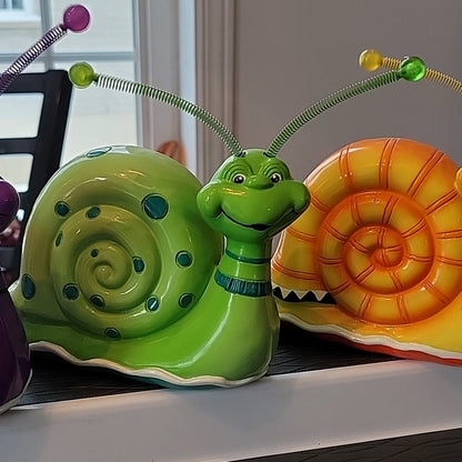 Lot 3X Vintage Snail Figurine Purple/Green/Yellow Smiling W Spring Antennae Toys