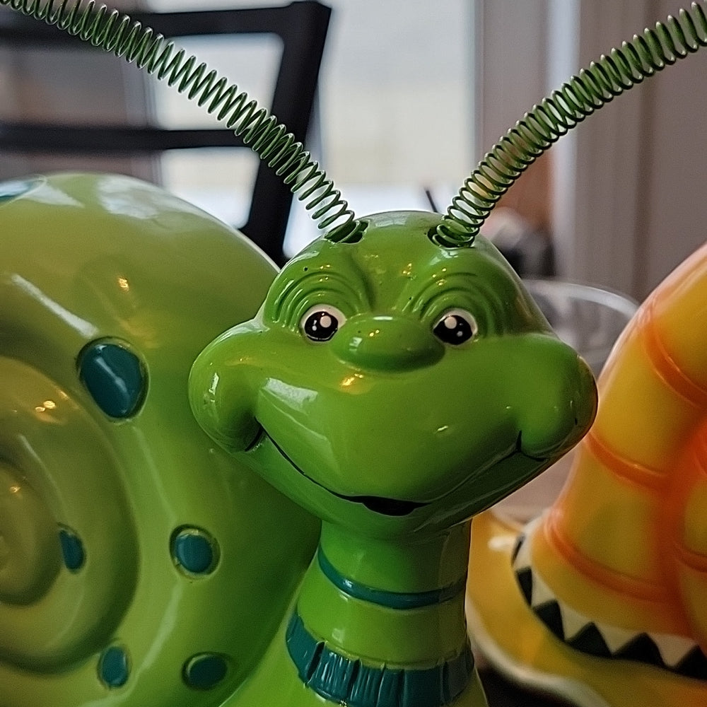 Lot 3X Vintage Snail Figurine Purple/Green/Yellow Smiling W Spring Antennae Toys
