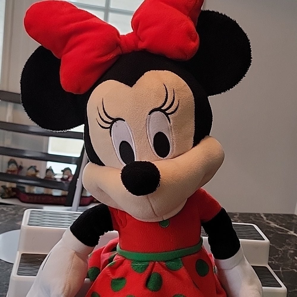 Disney Minnie Mouse Plush Christmas Holiday Red Green 20" Polka Dots Stripes