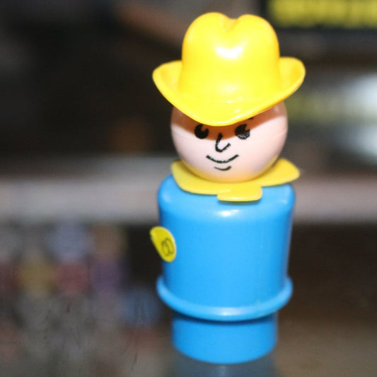Fisher Price Little People Wooden Blue Body And Head Cowboy Figure Toy Vintage