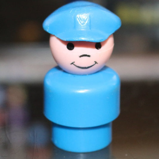 Vintage Fisher Price Little People Pilot Mailman Man Boy Blue Hat Cap Figure