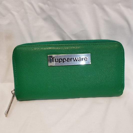 Tupperware Logo Consultant Award Wallet Green Zip Vegan Leather