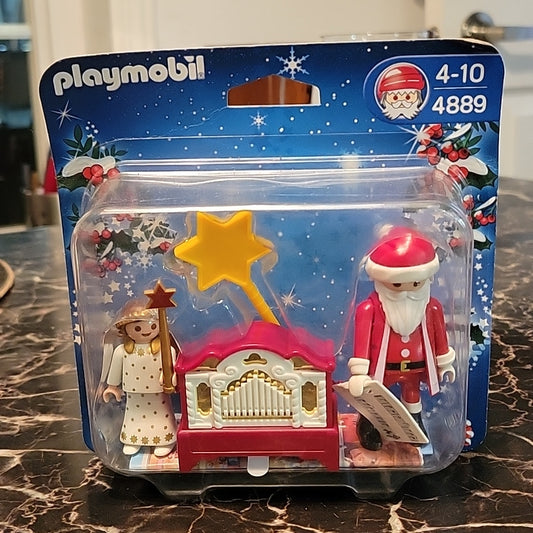 Playmobil 4889 Little Angel And Santa Claus W/ Hand Organ Set Christmas Figures
