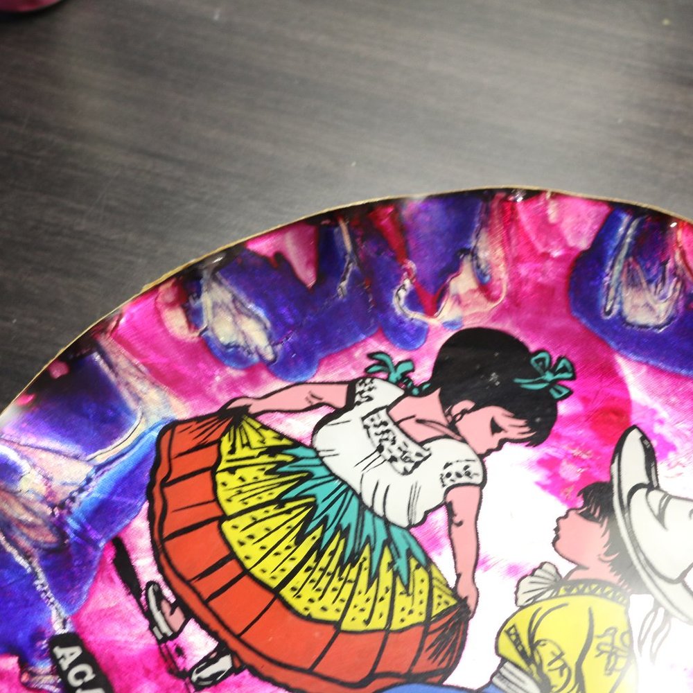Decorative Plate  Acapulco From Mexico Children Dancing Pink Color