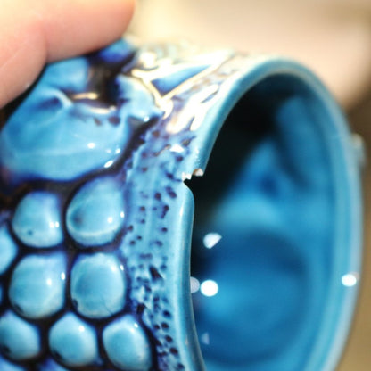 Vintage Ceramic Coffee Mugs Indigo Blue Raised Fruit Inarco No E2431 Japan