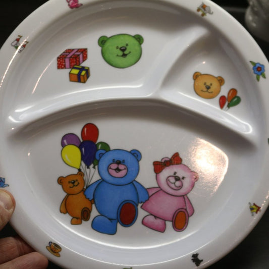 Vtg Mela-Ware Divided Plate-Liverpool Plastic With Bears For Kids