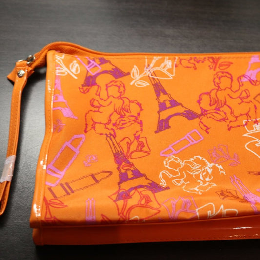 New Lancome Eiffel Tower Paris Makeup Cosmetic Bag Zipper Pink Orange 10X7.5X3
