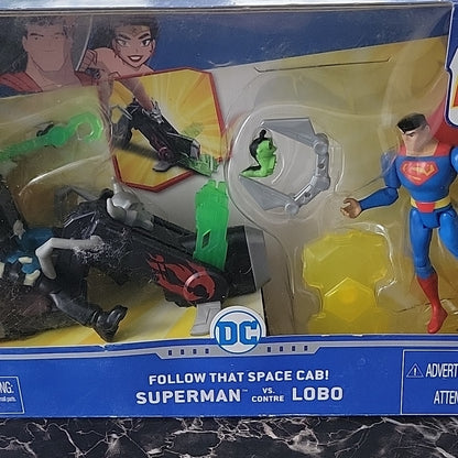 Justice League Action Superman Vs Lobo Follow That Space Cab Figure Set Sealed