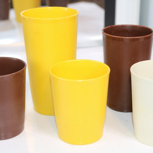 Lot Of 5 Tupperware Juice Drinking Glass Cup Harvest Brown Yellow Mixed6 Oz-1251