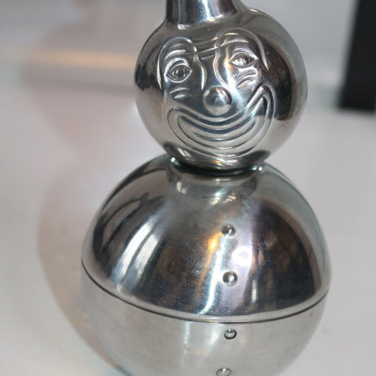 Vintage Raimond Chrome Roly Poly Clown Bank Weighted.