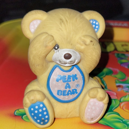 Vintage Gerber Peek A Bear Squeaky Baby Toy Yellow Blue Pink Polka-Dot 1970’S