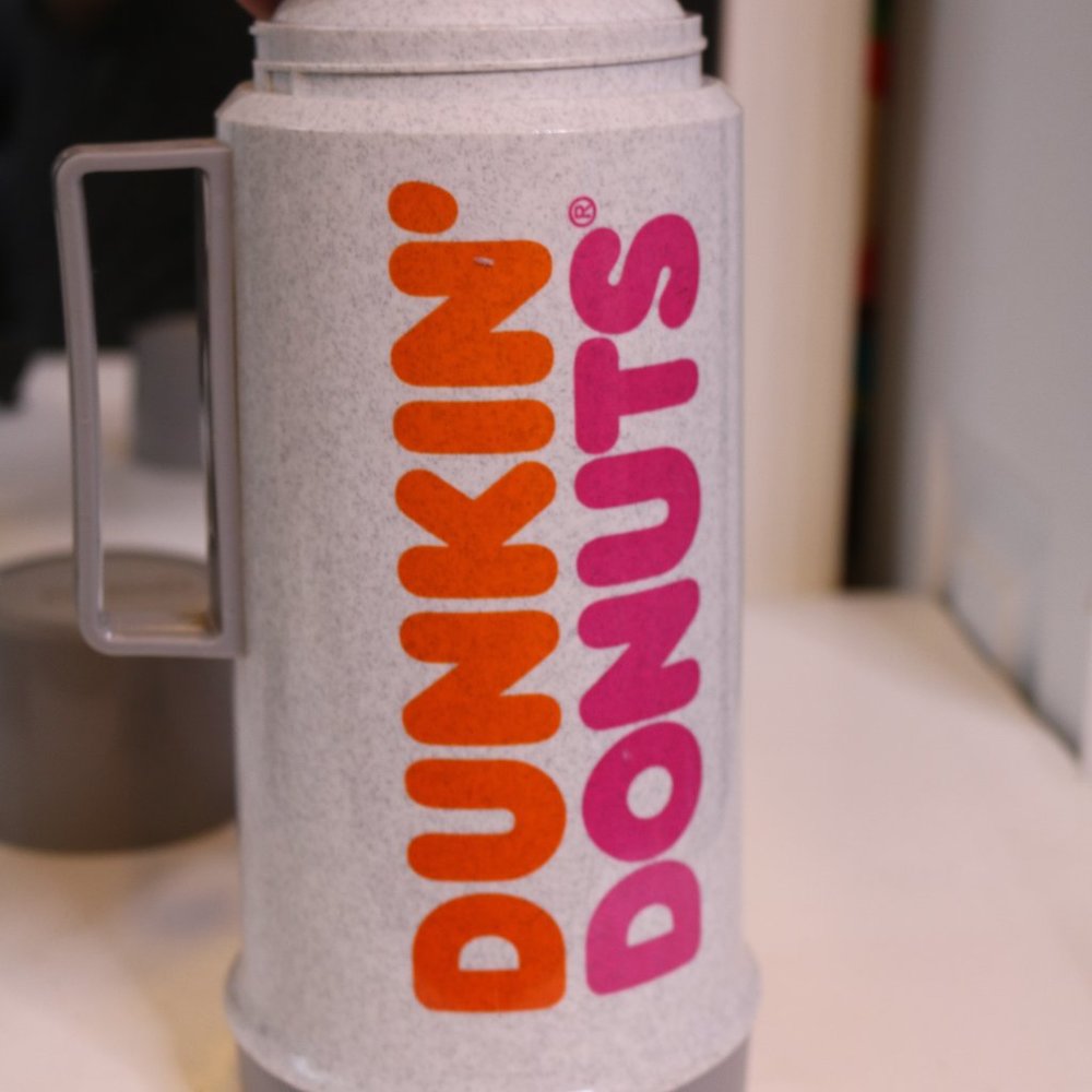 Dunkin Donuts Thermos Glass Liner Coffee Tea Travel Mug Grey Gray Made In Canada