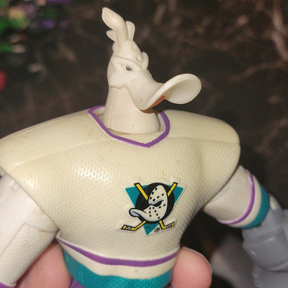 Disney Wildwing Duck Figure Vtg Mighty Ducks Goalie, Stick Anaheim Hockey Loose