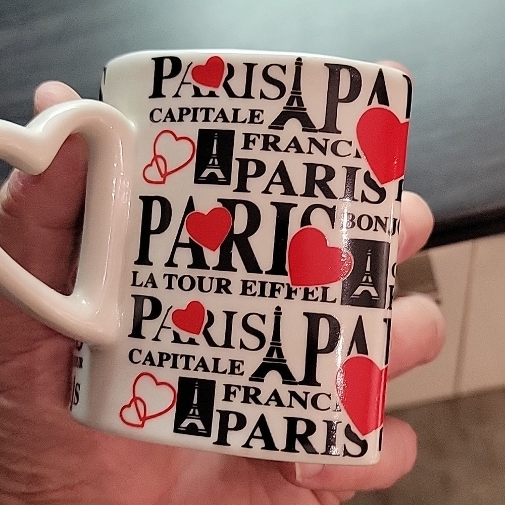 Custom Ceramic Heart Shaped Coffee Mugs Paris Love