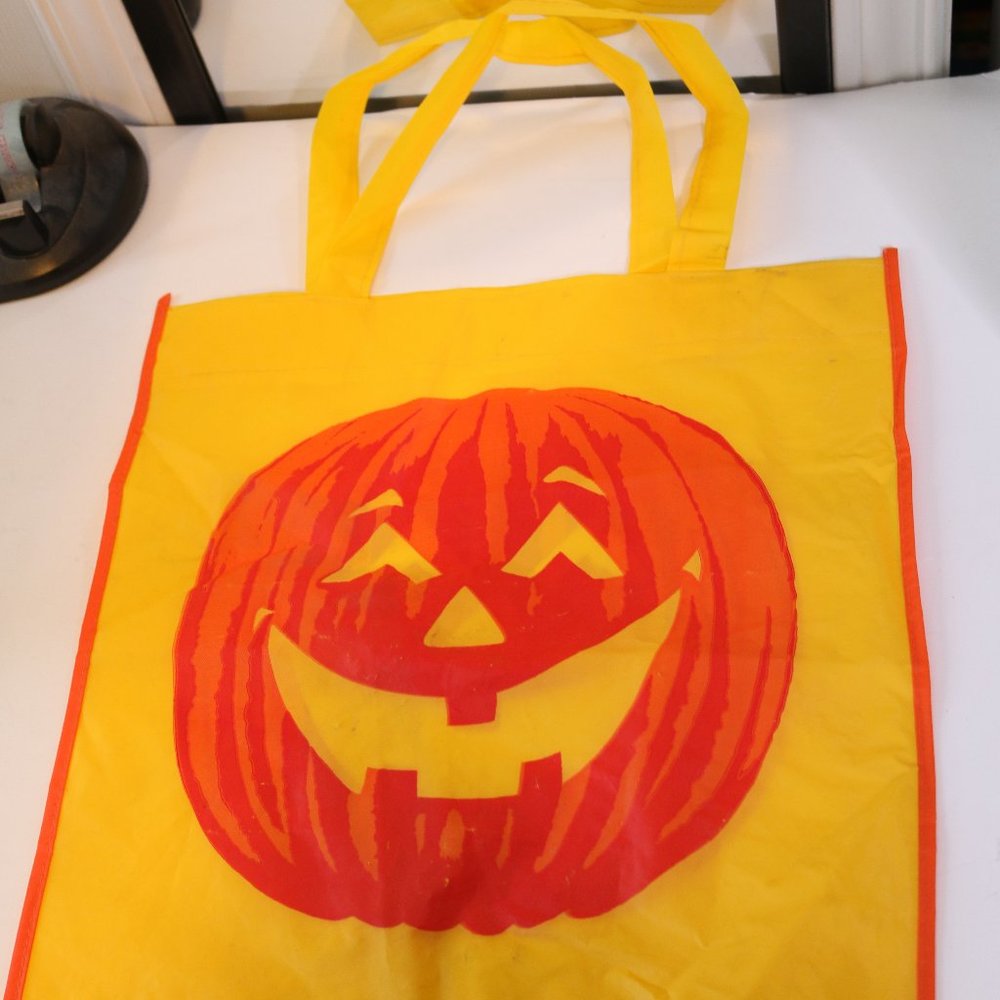 Lot Of 2 Different Size Halloween Bags W/ Handle Pumking Orange