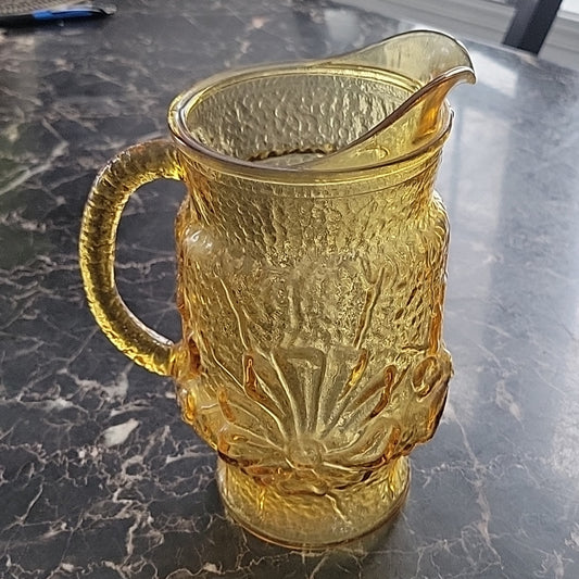 Anchor Hocking Rain Flower Daisy Amber Glass Juice Water Pitcher Vtg Rare 8"