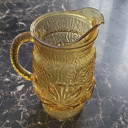 Anchor Hocking Rain Flower Daisy Amber Glass Juice Water Pitcher Vtg Rare 8"