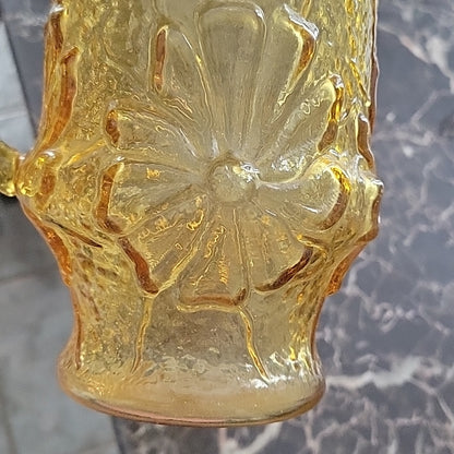 Anchor Hocking Rain Flower Daisy Amber Glass Juice Water Pitcher Vtg Rare 8"