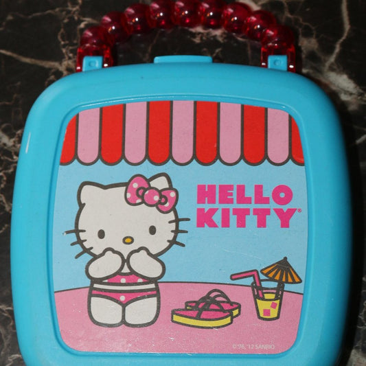 Vintage 1976~Sanrio Hello Kitty~Blue Plastic Case 5" With Lego Hookups. Rare.