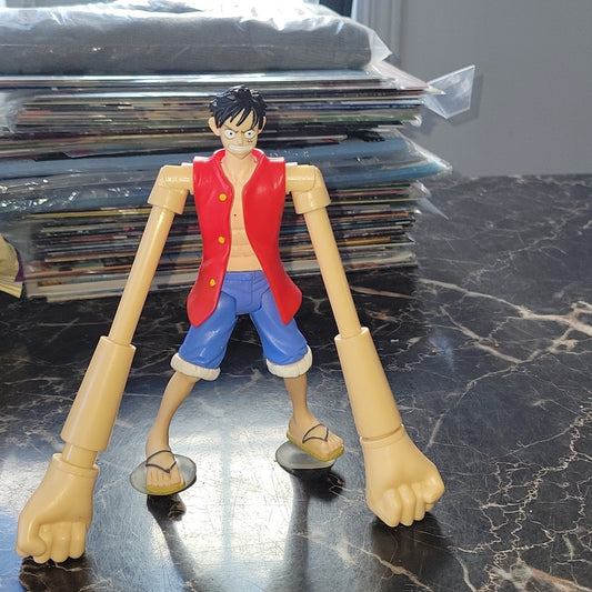 One Piece Monkey D Luffy Action Figure 2005 Spinning Suction Cup Swinging Fist