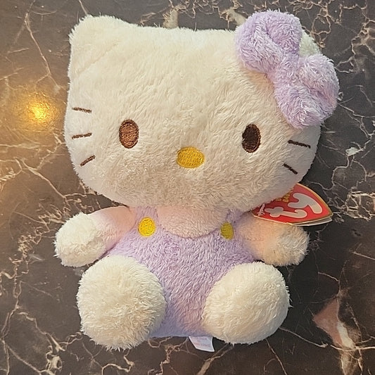 Ty Beanie Babies Fuzzy Hello Kitty With Purple Bow  6” Plush Nwt. Rare W/Tag