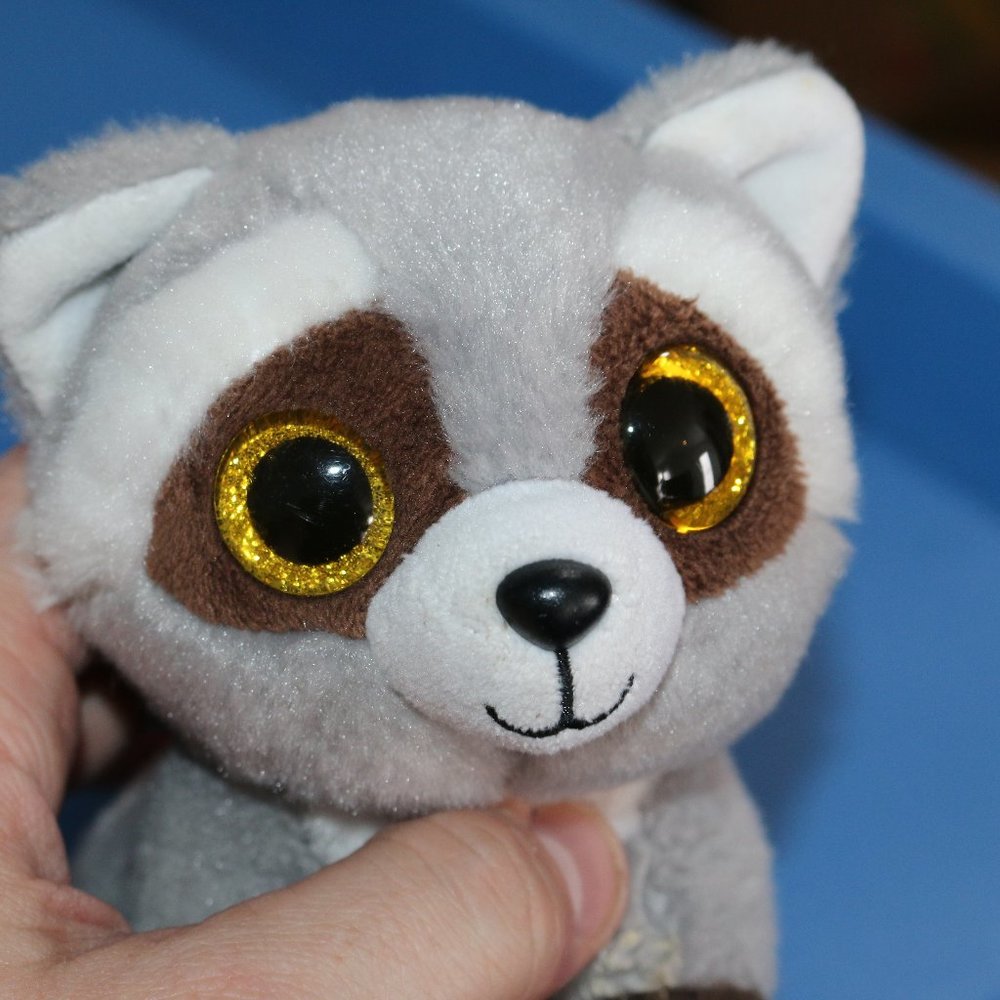 Ty Beanie Boos Babies 6" Bandit, Gray Velvety Plush Raccoon Big Eyes Glitter