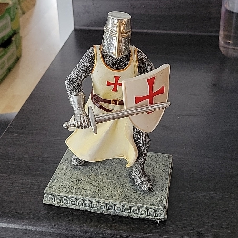 8.5 Inch Tall Holy Crusader Knight Holding Sword And Shield Figurine Statue