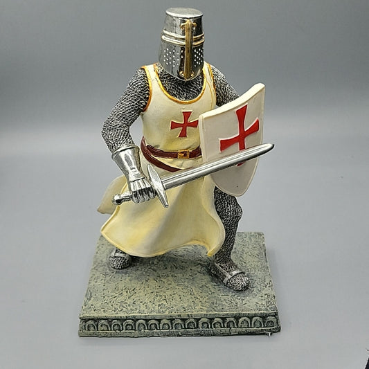 8.5 Inch Tall Holy Crusader Knight Holding Sword And Shield Figurine Statue