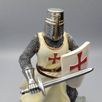 8.5 Inch Tall Holy Crusader Knight Holding Sword And Shield Figurine Statue