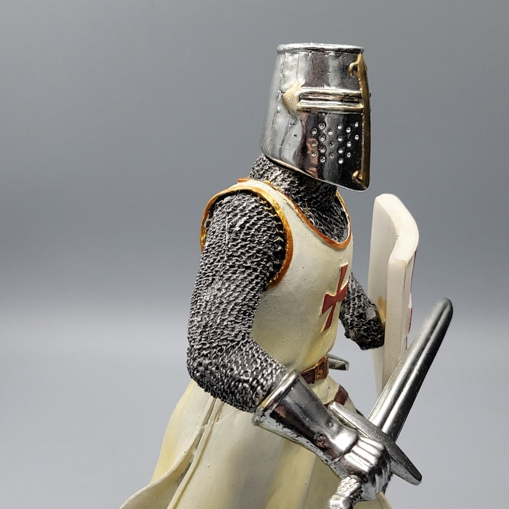 8.5 Inch Tall Holy Crusader Knight Holding Sword And Shield Figurine Statue