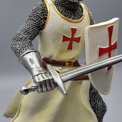 8.5 Inch Tall Holy Crusader Knight Holding Sword And Shield Figurine Statue